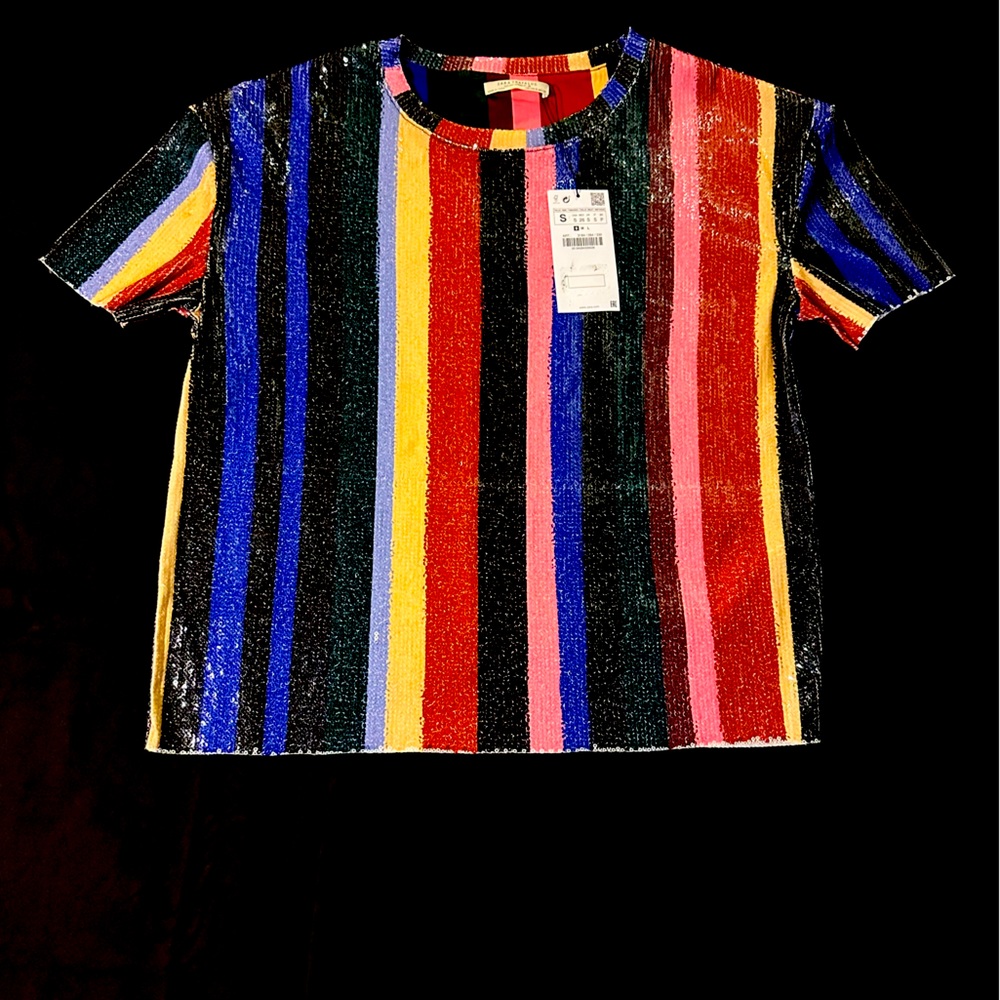 Zara Trafaluc stripped multicolored sequin shirt. Size small. New with tags.